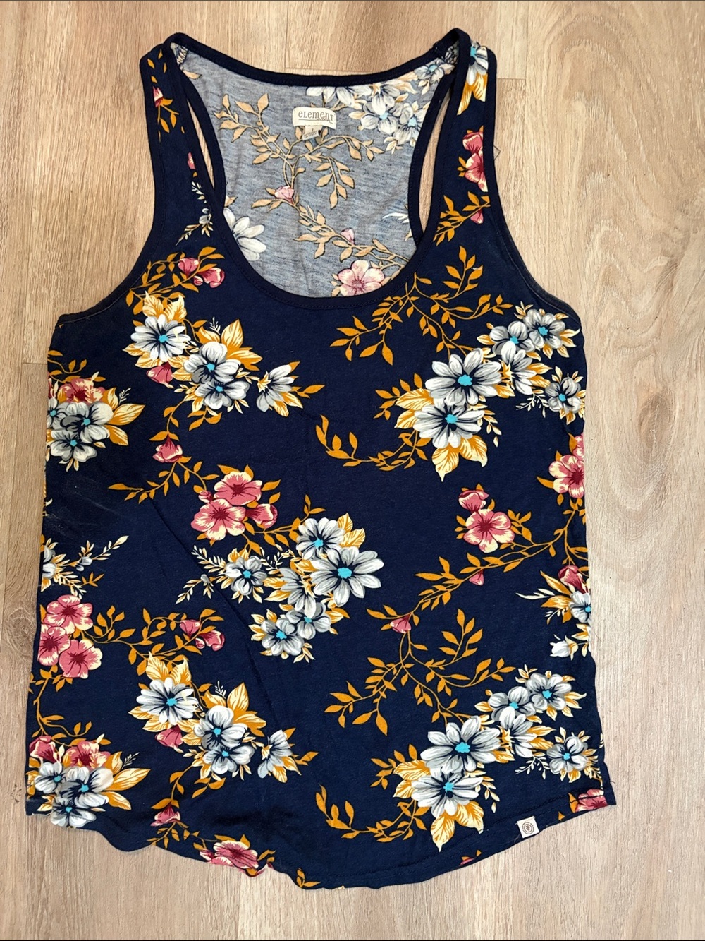 Element Navy Floral Scoop Neck Tank with Multicolor Blooms